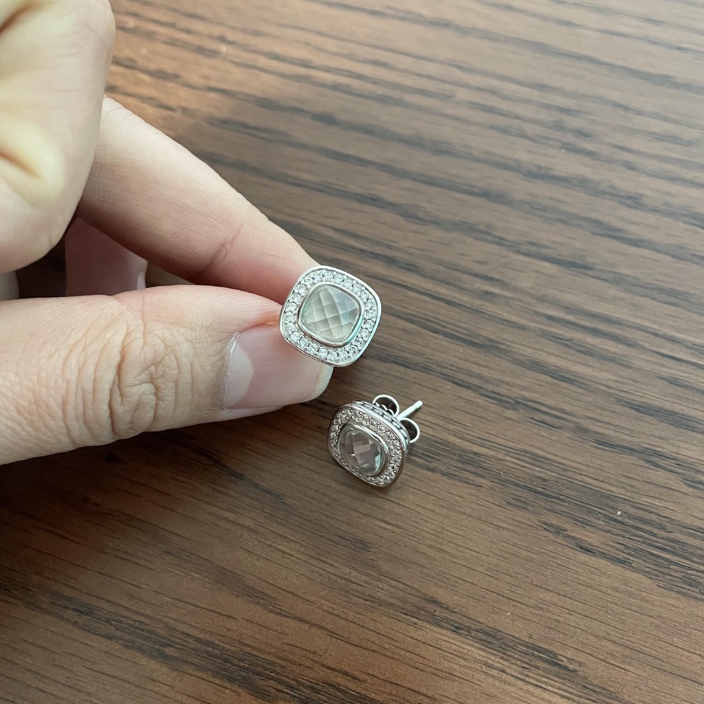 David Yurman Albion Stud Earrings With White Topaz And Pav Diamonds Women's